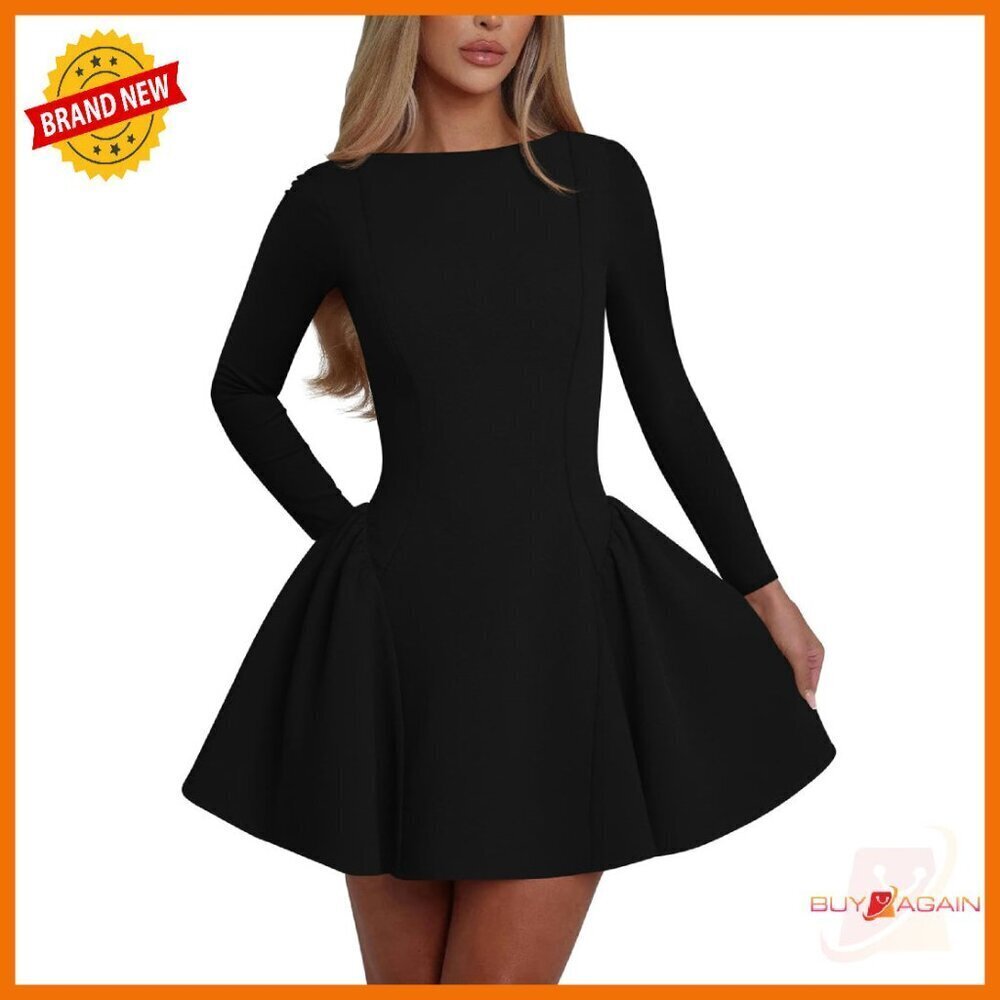 Long Sleeve Backless Mini Party Dress A-Line Stretch Fabric